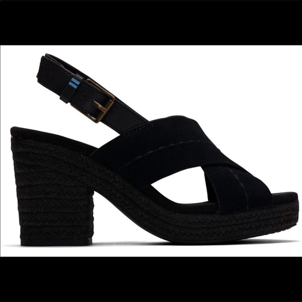 Toms Black Suede Ibiza platform Sandals 7 1/2 BNIB